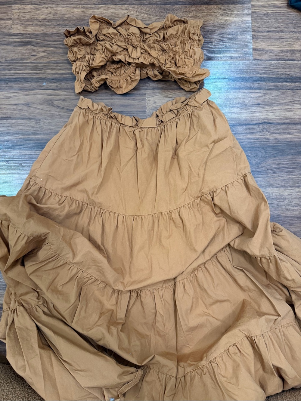 Women's Tiered Ruffled Maxi Skirt in Tan